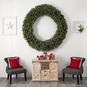 6' Giant Flocked Christmas Wreath with Pinecones, 400 Clear LED Lights and 920 Bendable Branches - zzhomelifestyle