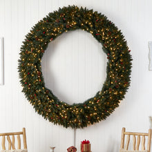 Load image into Gallery viewer, 6&#39; Large Flocked Wreath with Pinecones, Berries, 600 Clear LED Lights and 1080 Bendable Branches - zzhomelifestyle