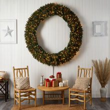 Load image into Gallery viewer, 6&#39; Large Flocked Wreath with Pinecones, Berries, 600 Clear LED Lights and 1080 Bendable Branches - zzhomelifestyle