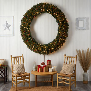 6' Large Flocked Wreath with Pinecones, Berries, 600 Clear LED Lights and 1080 Bendable Branches - zzhomelifestyle