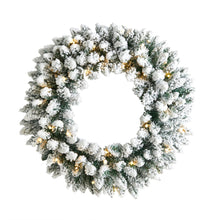 Load image into Gallery viewer, 24&quot; Flocked Artificial Christmas Wreath with 160 Bendable Branches and 35 Warm White LED Lights - zzhomelifestyle