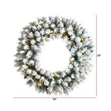 Load image into Gallery viewer, 24&quot; Flocked Artificial Christmas Wreath with 160 Bendable Branches and 35 Warm White LED Lights - zzhomelifestyle