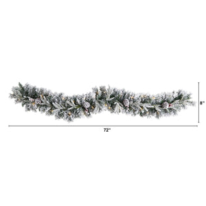 6' Flocked Artificial Christmas Garland with Pine Cones and 35 Warm White LED Lights - zzhomelifestyle