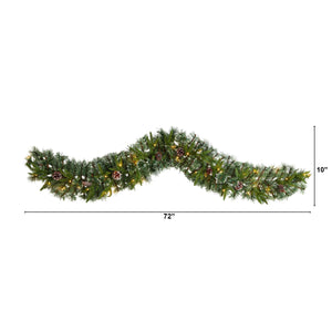 6' Snow Tipped Christmas Artificial Garland with 35 Clear LED Lights and Pine Cones - zzhomelifestyle