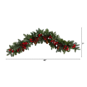 40" Pines, Red Berries and Pinecones Artificial Christmas Garland - zzhomelifestyle