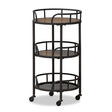 BAXTON STUDIO BRISTOL RUSTIC INDUSTRIAL STYLE METAL AND WOOD MOBILE SERVING CART - zzhomelifestyle