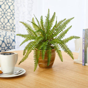 10” Fern Artificial Plant in Ceramic Planter - zzhomelifestyle