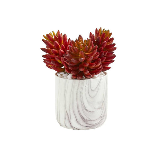 10” Succulent Artificial Plant in Marble Finish Vase - zzhomelifestyle