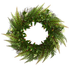 Load image into Gallery viewer, 23” Assorted Fern Wreath UV Resistant (Indoor/Outdoor) - zzhomelifestyle