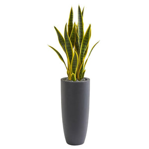 3’ Sansevieria Artificial Plant in Gray Bullet Planter - zzhomelifestyle