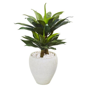 33” Double Agave Succulent Artificial Plant in White Planter - zzhomelifestyle