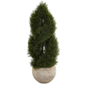 3.5’ Double Pond Cypress Spiral Artificial Tree in Bowl Planter (Indoor/Outdoor) - zzhomelifestyle