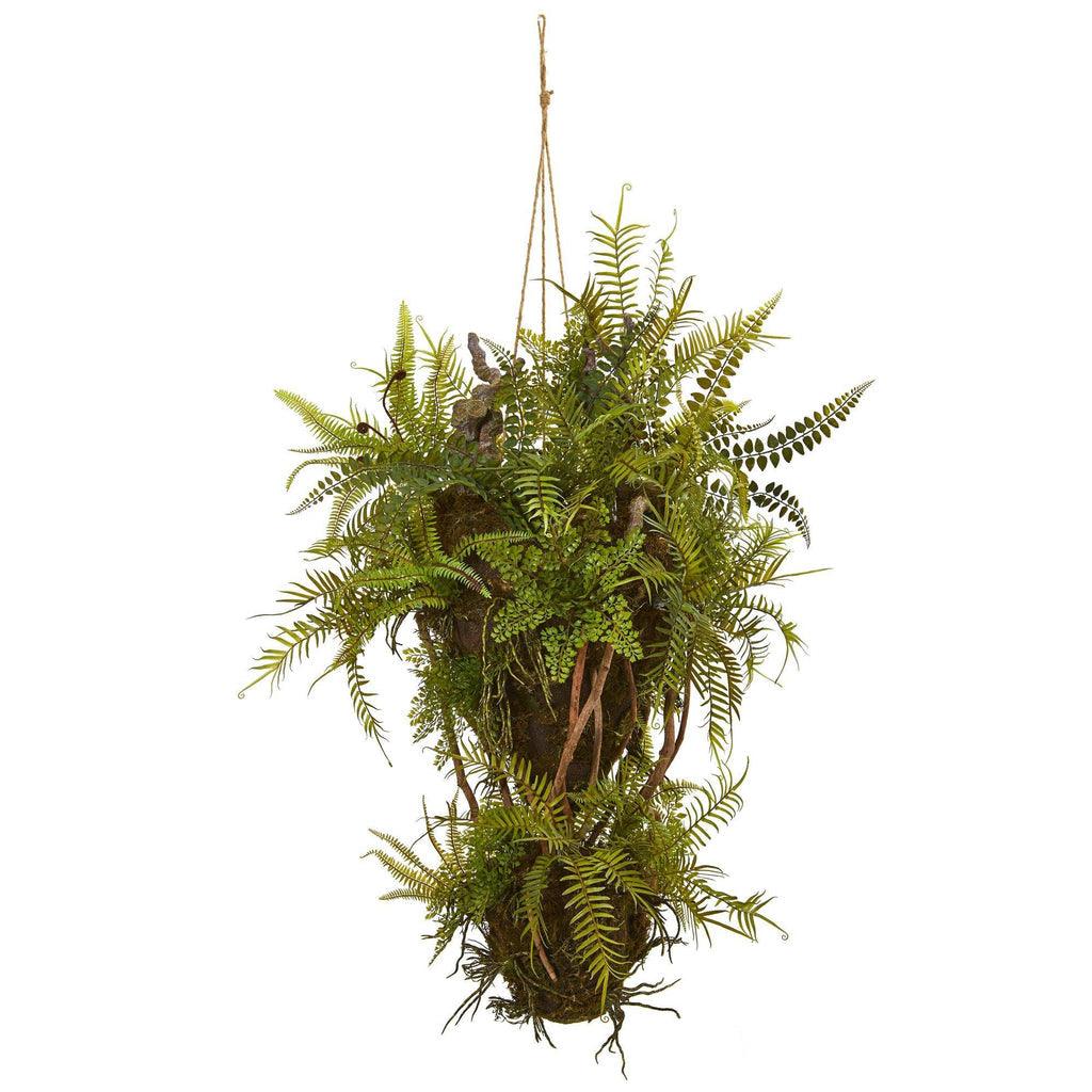 39” Mixed Forest Foliage and Fern Artificial Hanging Plant - zzhomelifestyle