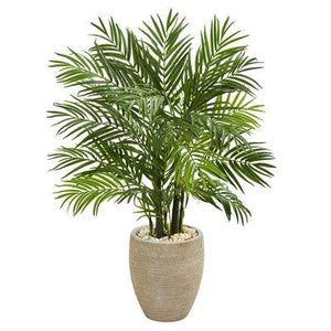 4’ Areca Palm Artificial Tree in Sand Colored Planter - zzhomelifestyle