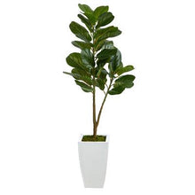 Load image into Gallery viewer, 4’ Fiddle Leaf Fig Artificial Tree in White Metal Planter - zzhomelifestyle
