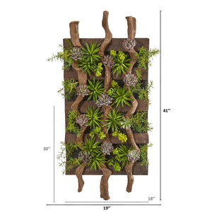 41” x 19” Mixed Succulent Artificial Living Wall - zzhomelifestyle