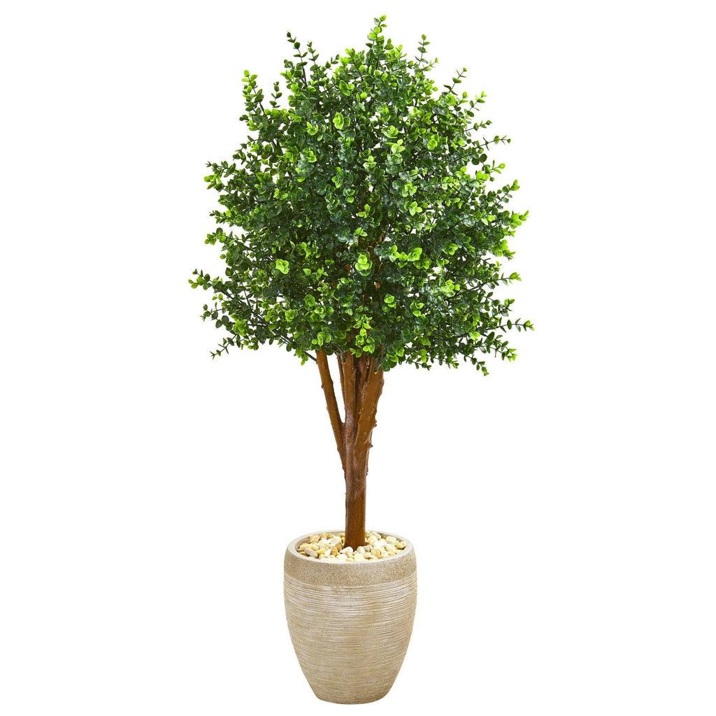 4.5’ Eucalyptus Artificial Tree in Sandstone Planter (Indoor/Outdoor) - zzhomelifestyle