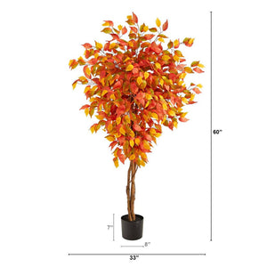 5’ Autumn Ficus Artificial Fall Tree - zzhomelifestyle