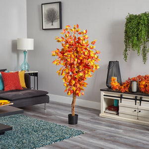 5’ Autumn Ficus Artificial Fall Tree - zzhomelifestyle
