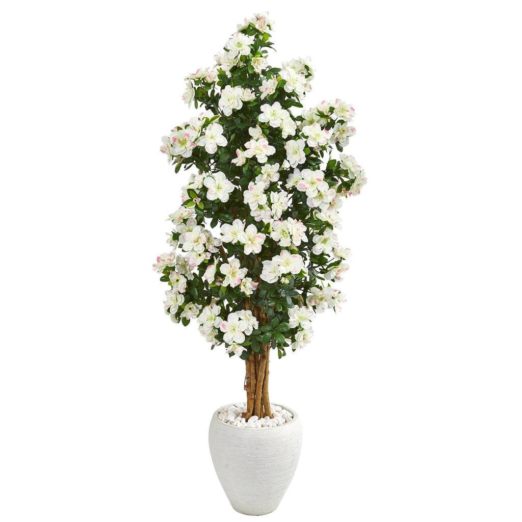 5’ Azalea Artificial Tree in White Planter - zzhomelifestyle