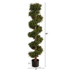 5’ Boxwood Spiral Topiary Artificial Tree (Indoor/Outdoor) - zzhomelifestyle