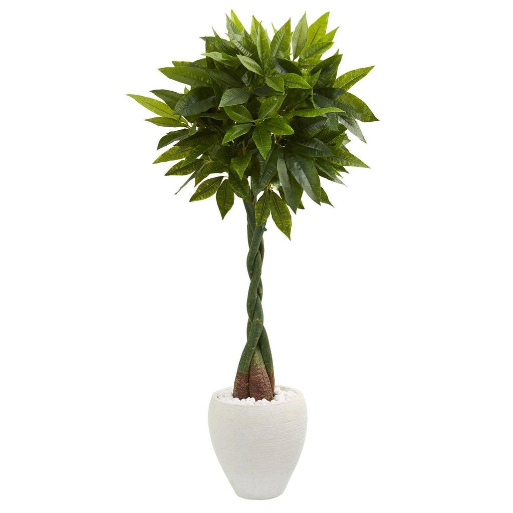 4.5’ Money Artificial Tree in White Oval Planter (Real Touch - zzhomelifestyle