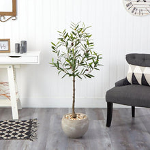 Load image into Gallery viewer, 50” Olive Artificial Tree in Sand Colored Planter - zzhomelifestyle