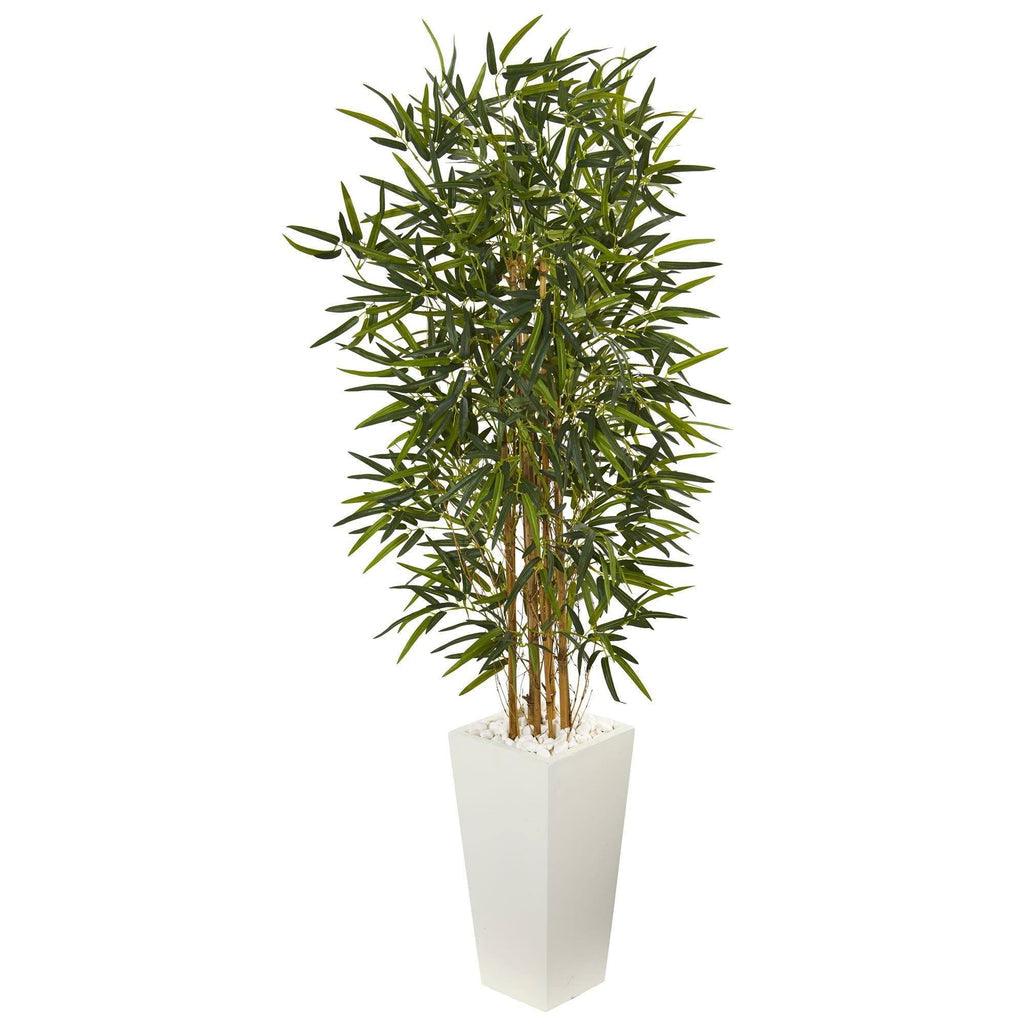 5.5’ Bamboo Artificial Tree in White Tower Planter - zzhomelifestyle
