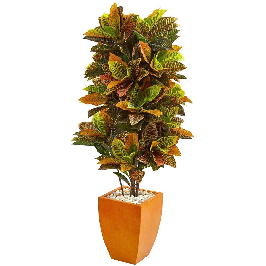 5.5’ Croton Artificial Plant in Orange Planter (Real Touch) - zzhomelifestyle