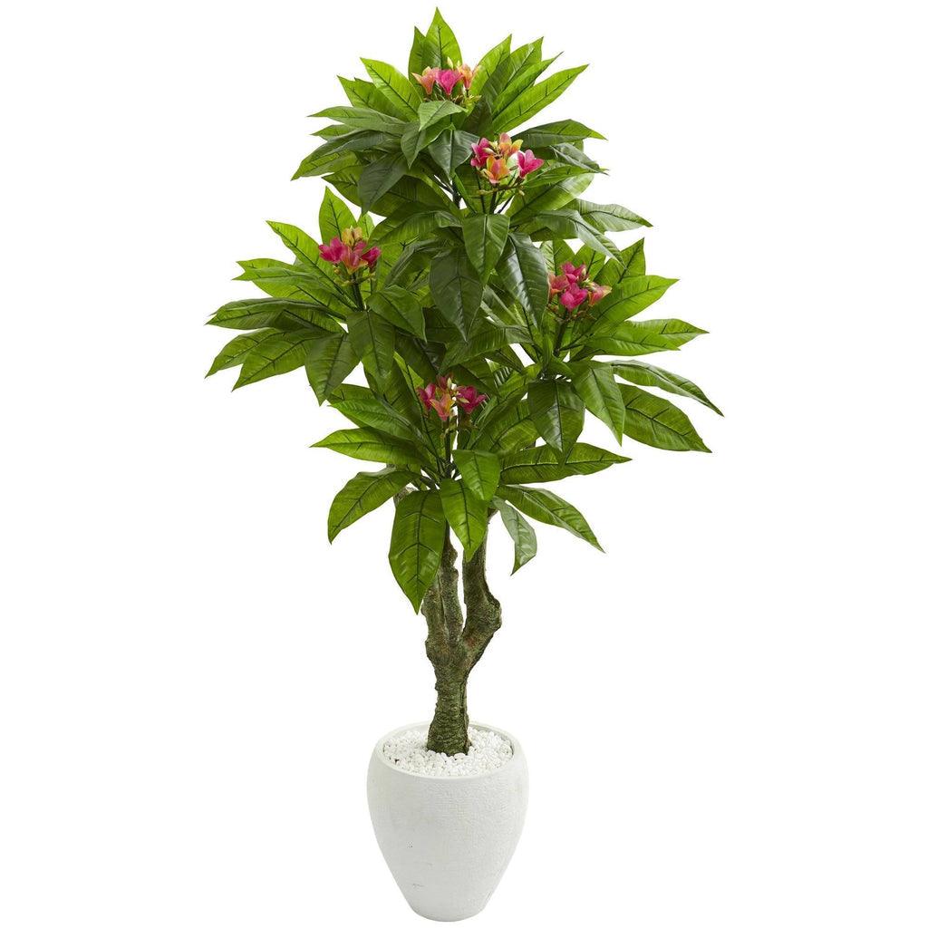 5.5’ Plumeria Artificial Tree in White Planter (Indoor/Outdoor) - zzhomelifestyle