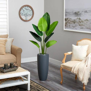 5.5’ Traveler's Palm Artificial Tree in Gray Planter - zzhomelifestyle