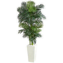 Load image into Gallery viewer, 7.5&#39; Golden Cane Palm Artificial Tree in White Tower Planter - zzhomelifestyle