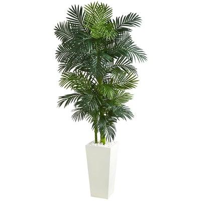 7.5' Golden Cane Palm Artificial Tree in White Tower Planter - zzhomelifestyle