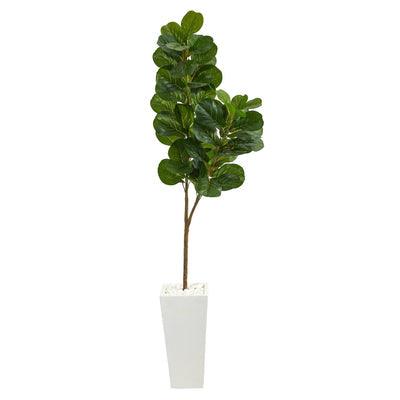 6’ Fiddle leaf Fig Artificial Tree in Tall White Planter - zzhomelifestyle