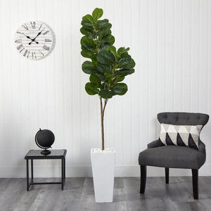 6’ Fiddle leaf Fig Artificial Tree in Tall White Planter - zzhomelifestyle