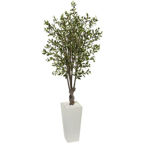 6' Olive Artificial Tree in White Tower Planter - zzhomelifestyle