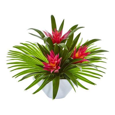 Bromeliad Artificial Arrangement in Oval White Vase - zzhomelifestyle