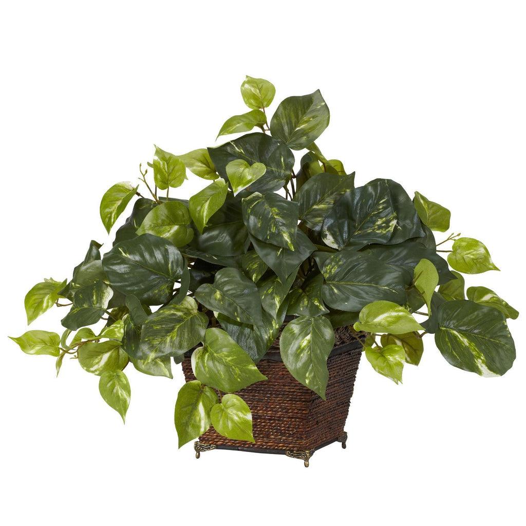 Pothos w/Coiled Rope Planter Silk Plant - zzhomelifestyle